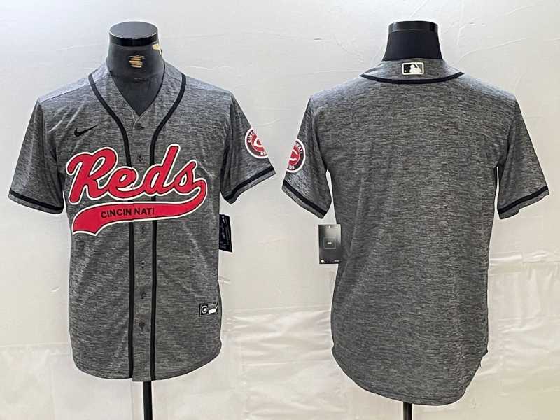 Men%27s Cincinnati Reds Blank Grey Gridiron Cool Base Stitched Baseball Jersey